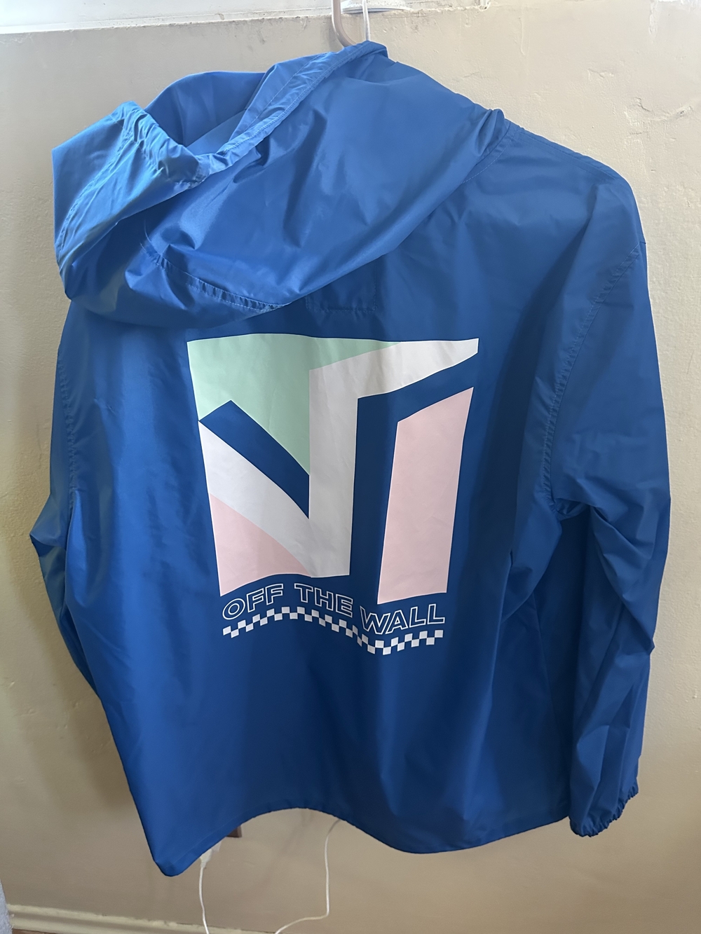 Vans Bright Blue Hooded Windbreaker Jacket with Pastel Graphic
